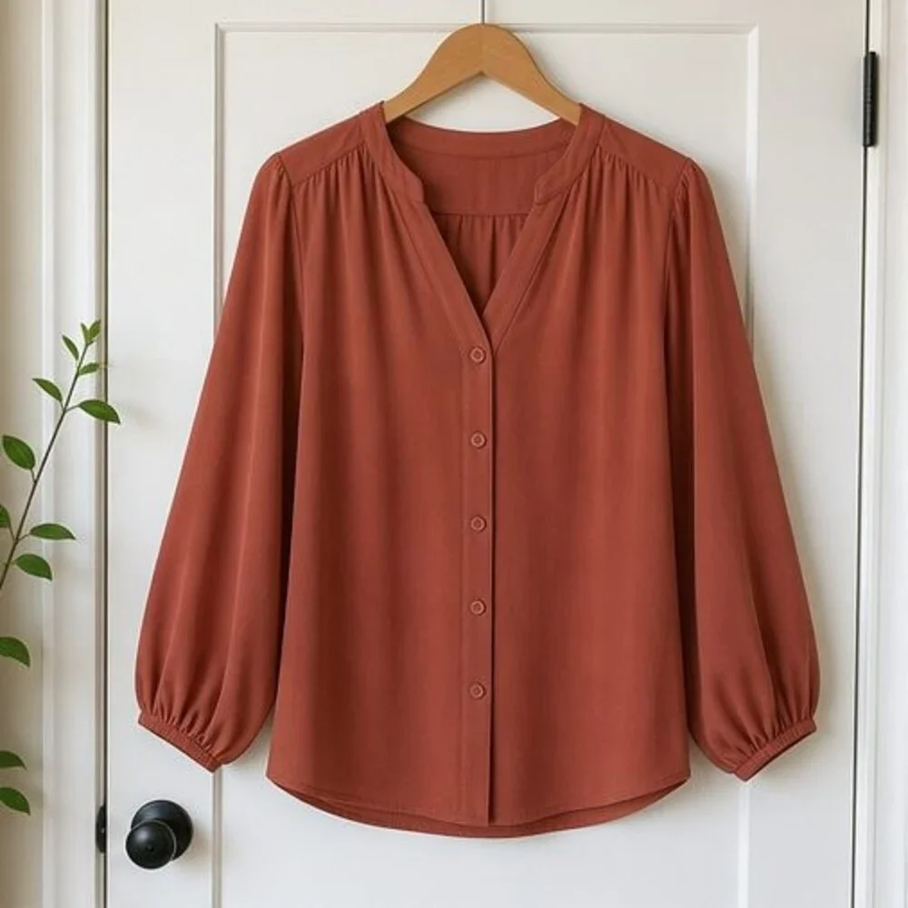 Rust Button Blouse - Picture 1 of 6